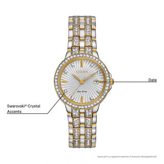 Ladies' Citizen Eco-Drive® Silhouette Crystal Two-Tone Watch with White Dial (Model: EW2344-57A)