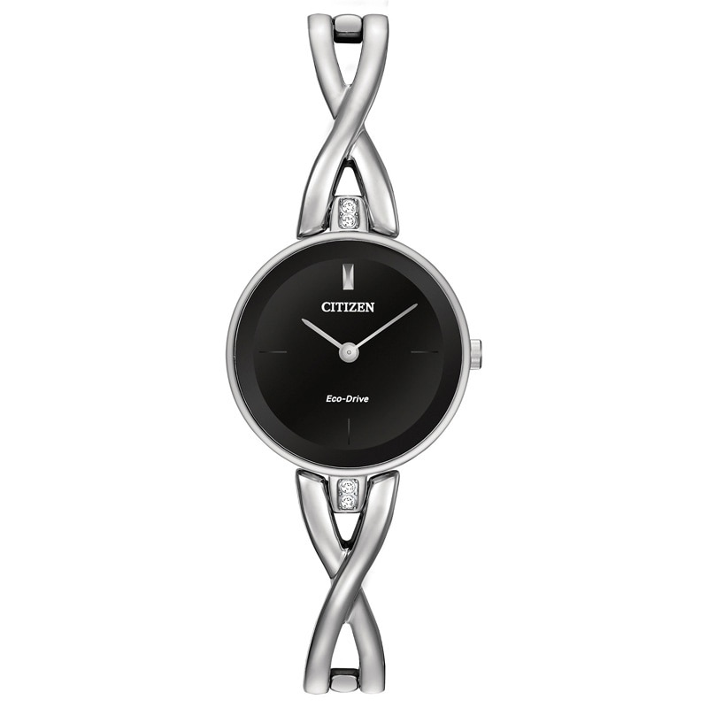 Main Image 1 of Ladies' Citizen Eco-Drive® Silhouette Crystal Bangle Watch With Black Dial (Model: EX1420-50E)