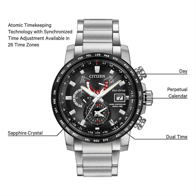 Main Image 2 of Men's Citizen Eco-Drive® World Time A-T Watch with Black Dial (Model: AT9071-58E)