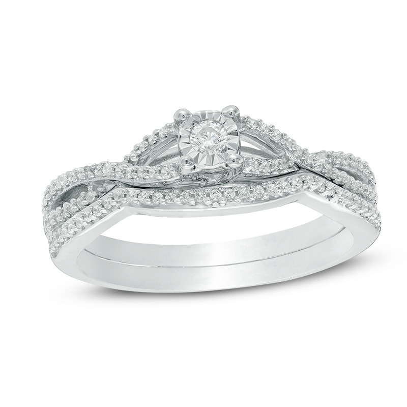 0.23 CT. T.W. Diamond Crossover Bridal Set in 10K White Gold