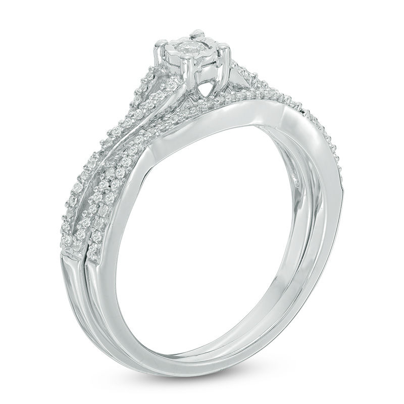 Main Image 2 of 0.23 CT. T.W. Diamond Crossover Bridal Set in 10K White Gold