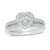 Thumbnail Image 0 of 0.22 CT. T.W. Diamond Composite Heart Frame Bridal Set in Sterling Silver