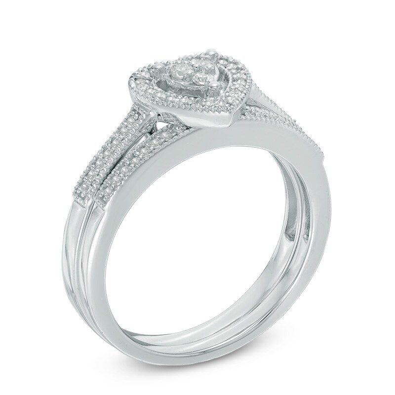 Main Image 2 of 0.22 CT. T.W. Diamond Composite Heart Frame Bridal Set in Sterling Silver