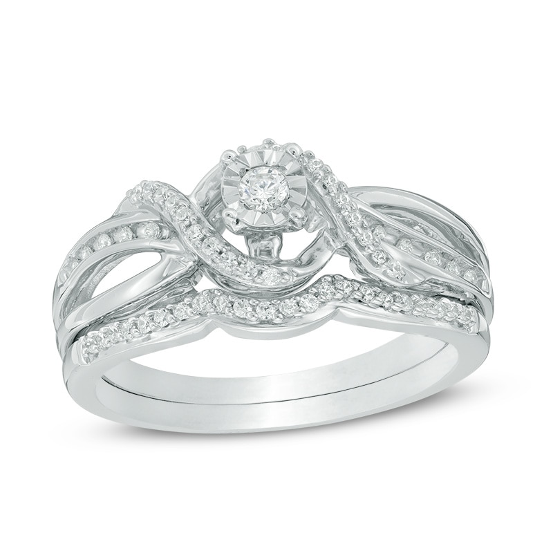 0.23 CT. T.W. Diamond Twist Crossover Bridal Set in Sterling Silver