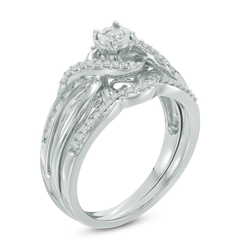 0.23 CT. T.W. Diamond Twist Crossover Bridal Set in Sterling Silver