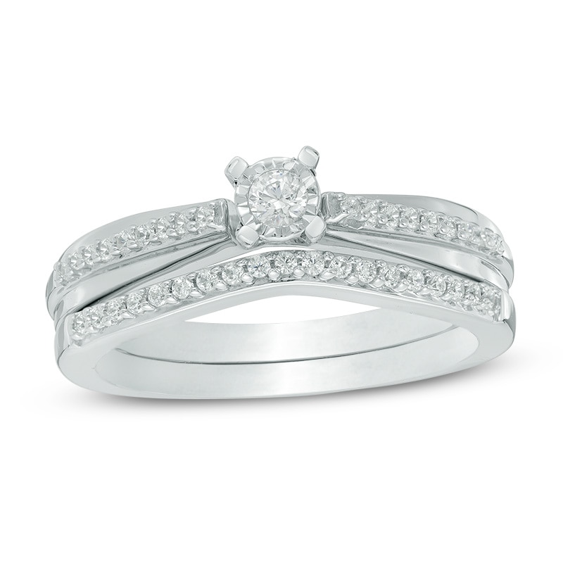 Main Image 1 of 0.23 CT. T.W. Diamond Bridal Set in Sterling Silver