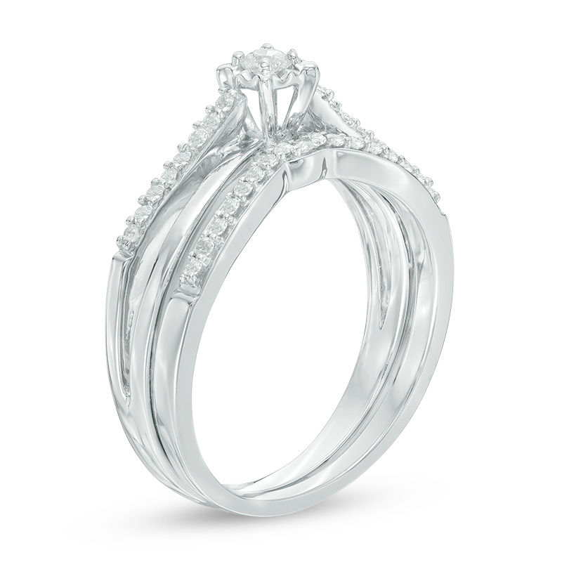 0.23 CT. T.W. Diamond Split Shank Bridal Set 10K White Gold