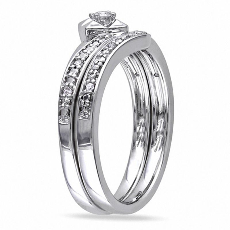 0.10 CT. T.W. Diamond Bypass Bridal Set in Sterling Silver