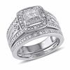 Thumbnail Image 1 of 0.24 CT. T.W. Quad Princess-Cut Diamond Layered Frame Split Shank Vintage-Style Bridal Set in Sterling Silver