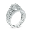 Thumbnail Image 2 of 0.24 CT. T.W. Quad Princess-Cut Diamond Layered Frame Split Shank Vintage-Style Bridal Set in Sterling Silver