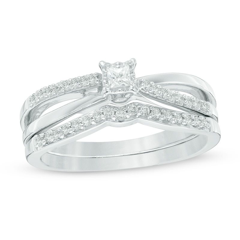 0.23 CT. T.W. Princess-Cut Diamond Crossover Bridal Set in 10K White Gold