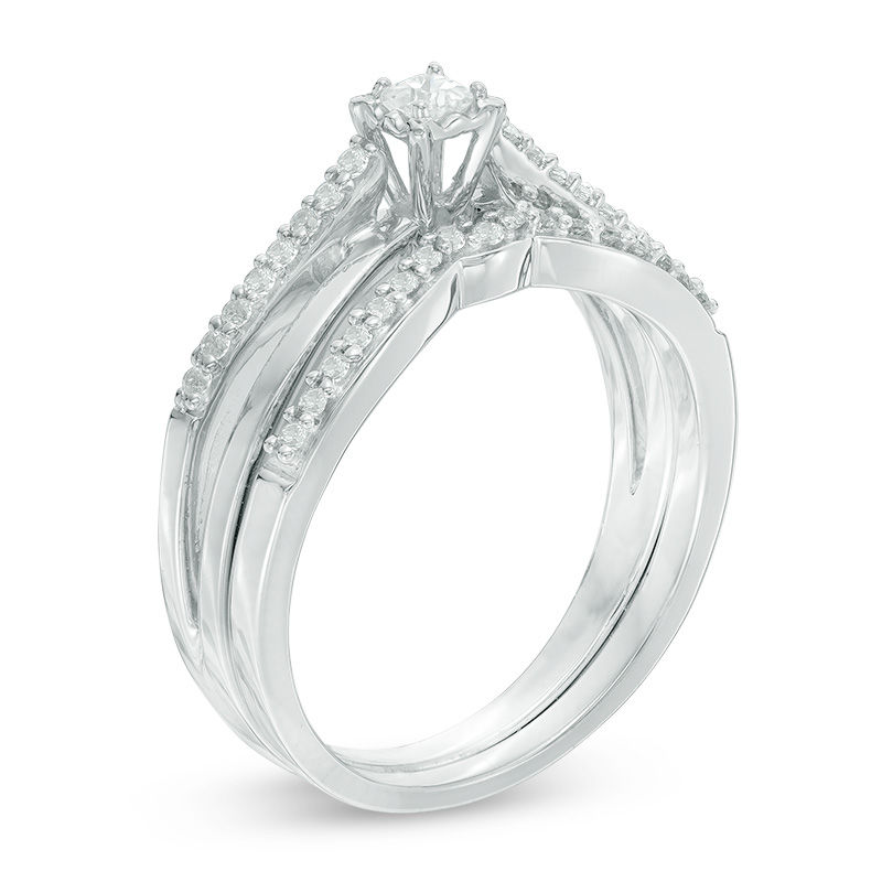 0.23 CT. T.W. Princess-Cut Diamond Crossover Bridal Set in 10K White Gold