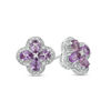 Thumbnail Image 0 of Pear-Shaped Amethyst and Lab-Created White Sapphire Clover Stud Earrings in Sterling Silver