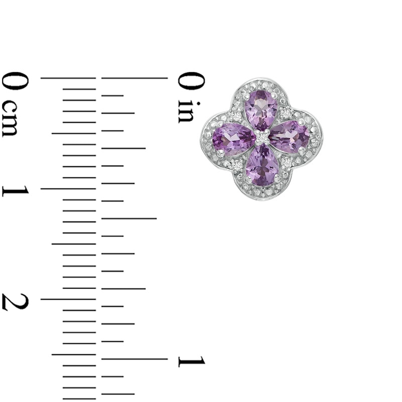 Pear-Shaped Amethyst and Lab-Created White Sapphire Clover Stud Earrings in Sterling Silver