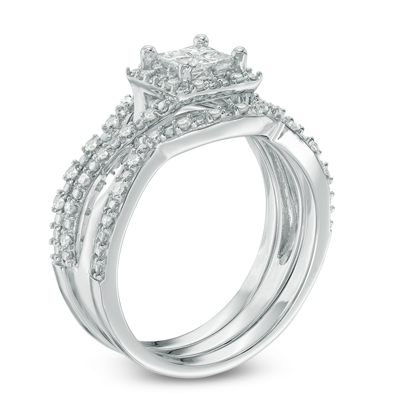 0.50 CT. T.W. Quad Princess-Cut Diamond Twist Shank Three Piece Bridal Set in Sterling Silver