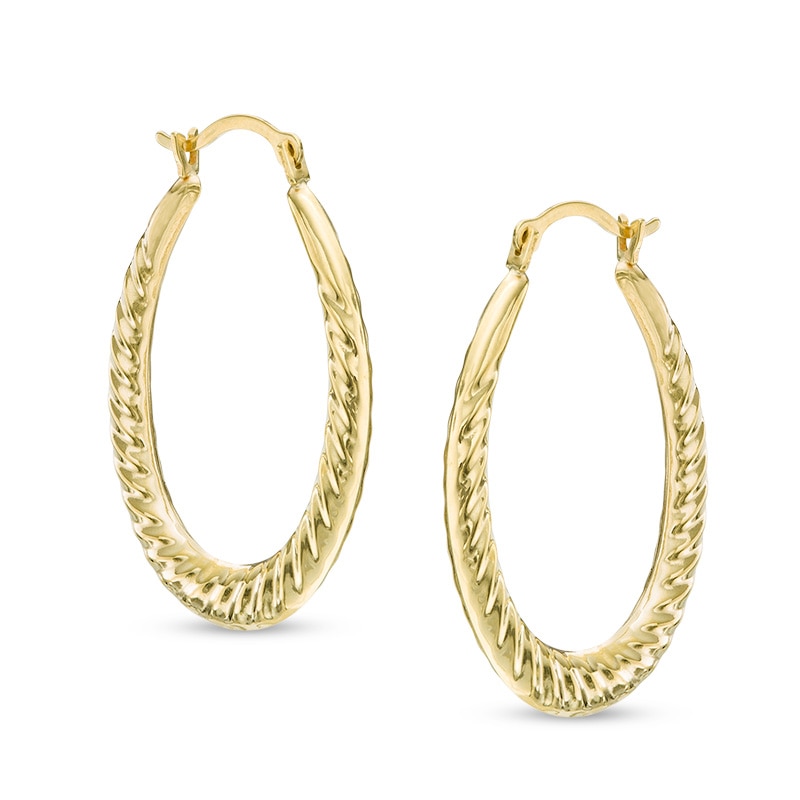 Ribbed Oval Hoop Earrings in Hollow 14K Gold|Peoples Jewellers