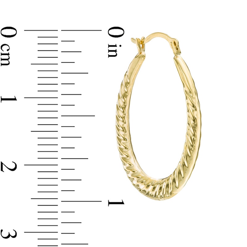 Ribbed Oval Hoop Earrings in Hollow 14K Gold