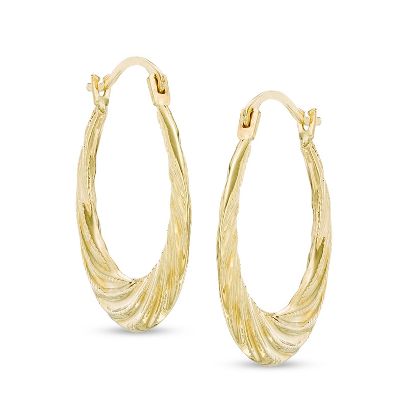 Textured Swirl Hoop Earrings in Hollow 14K Gold|Peoples Jewellers