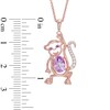 Oval Rose de France Amethyst and Lab-Created White Sapphire Monkey Pendant in Sterling Silver with 14K Rose Gold Plate