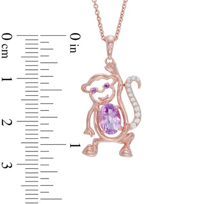 Oval Rose de France Amethyst and Lab-Created White Sapphire Monkey Pendant in Sterling Silver with 14K Rose Gold Plate