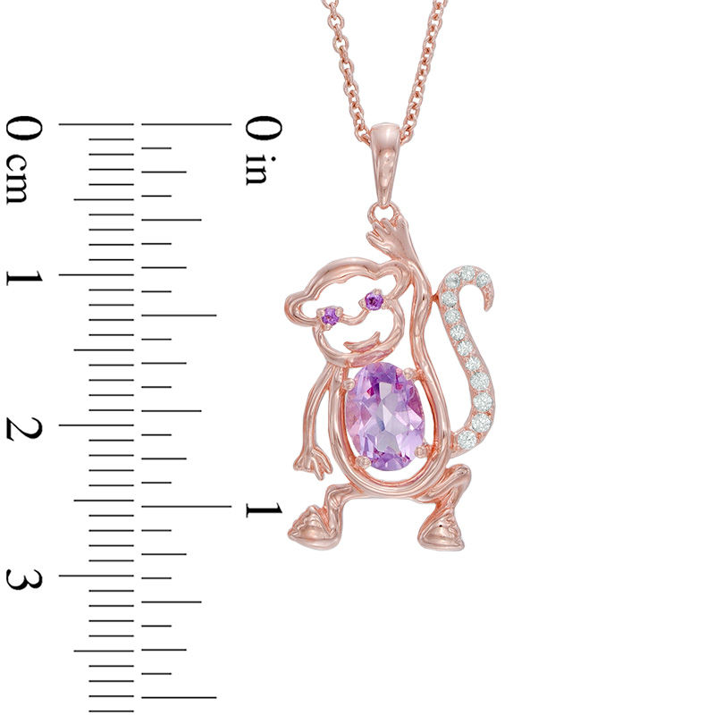 Oval Rose de France Amethyst and Lab-Created White Sapphire Monkey Pendant in Sterling Silver with 14K Rose Gold Plate