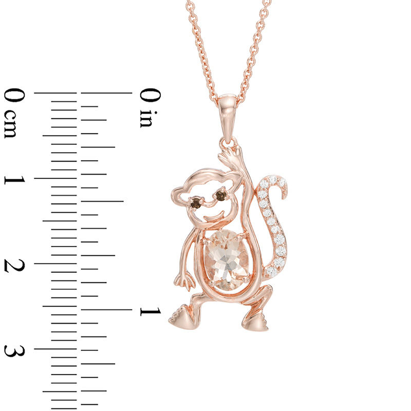 Main Image 2 of Oval Morganite, Smoky Quartz and Lab-Created White Sapphire Monkey Pendant in Sterling Silver with 14K Rose Gold Plate
