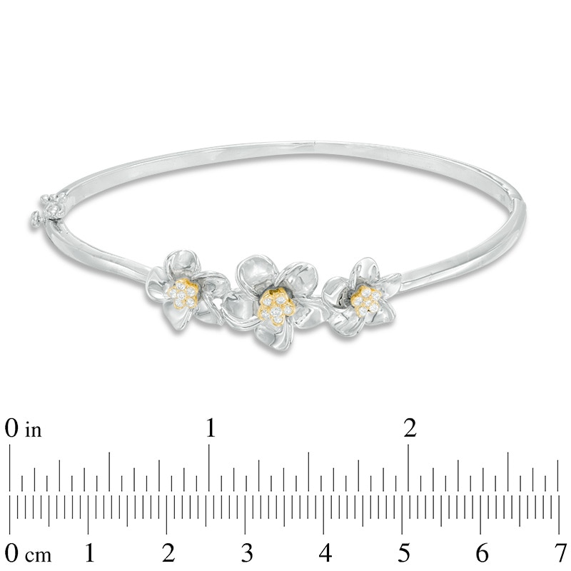 0.15 CT. T.W. Diamond Triple Pinwheel Flower Hinged Bangle in Sterling Silver and 10K Gold