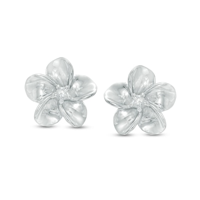 Diamond Accent Pinwheel Flower Stud Earrings in Sterling Silver