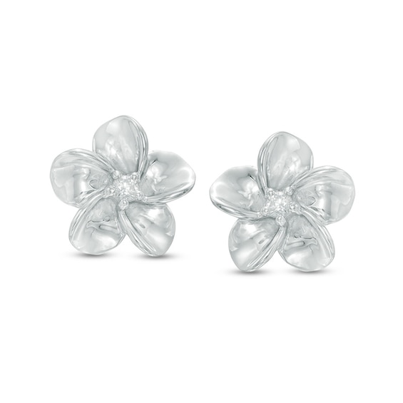Diamond Accent Pinwheel Flower Stud Earrings in Sterling Silver
