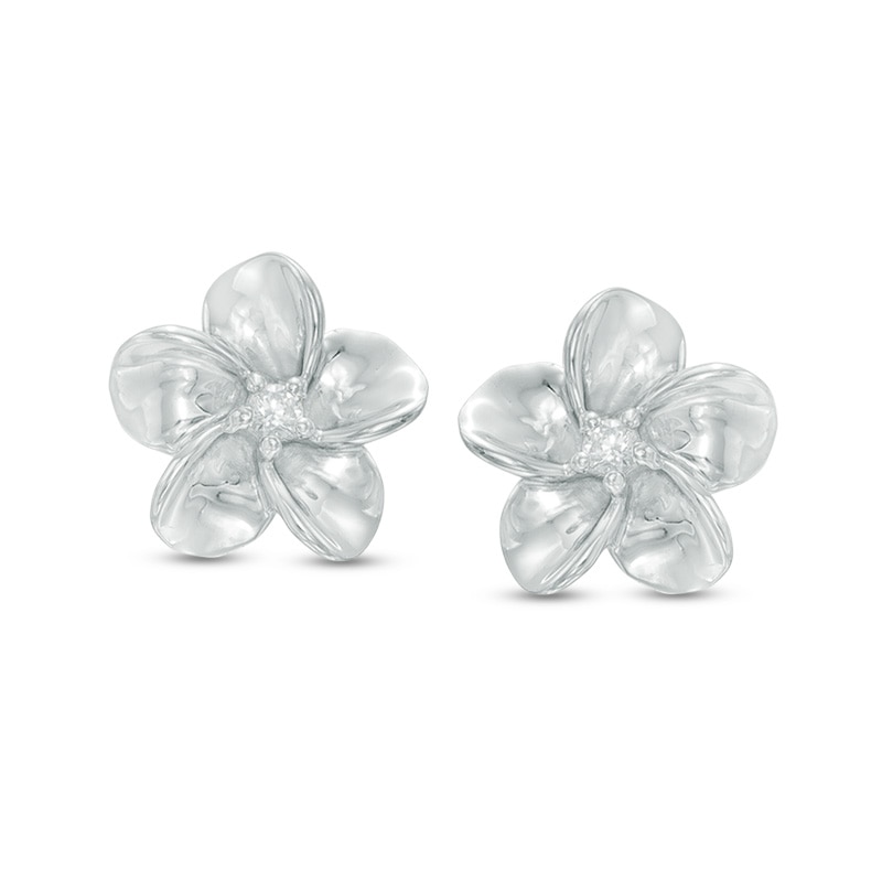 Diamond Accent Pinwheel Flower Stud Earrings in Sterling Silver