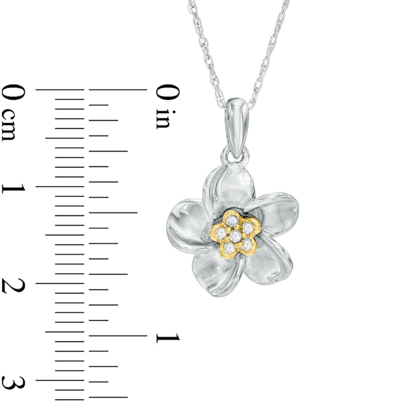 Diamond Accent Pinwheel Flower Pendant in Sterling Silver and 10K Gold