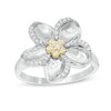 Thumbnail Image 1 of 0.15 CT. T.W. Diamond Flower Ring in Sterling Silver and 10K Gold