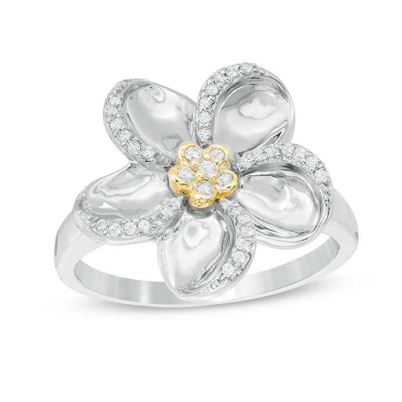 0.15 CT. T.W. Diamond Flower Ring in Sterling Silver and 10K Gold