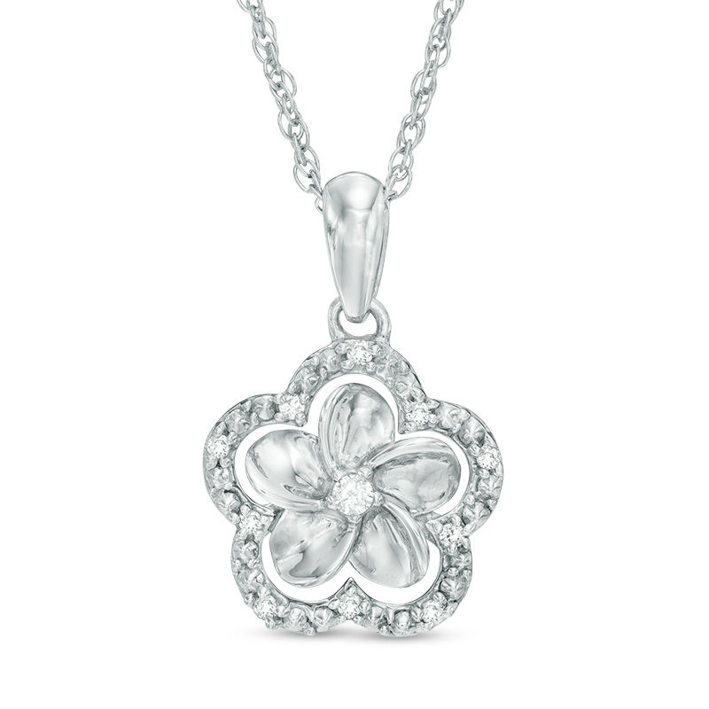 Diamond Accent Pinwheel Frame Flower Pendant in 10K White Gold|Peoples Jewellers