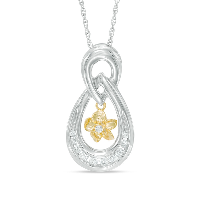 0.18 CT. T.W. Diamond Teardrop Flower Pendant in Sterling Silver and 10K Gold|Peoples Jewellers