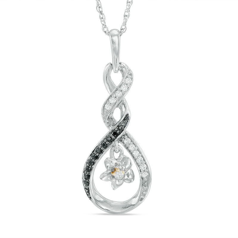 0.11 CT. T.W. Enhanced Black and White Diamond Swirling Infinity Flower Swirl Pendant in Sterling Silver and 10K Gold