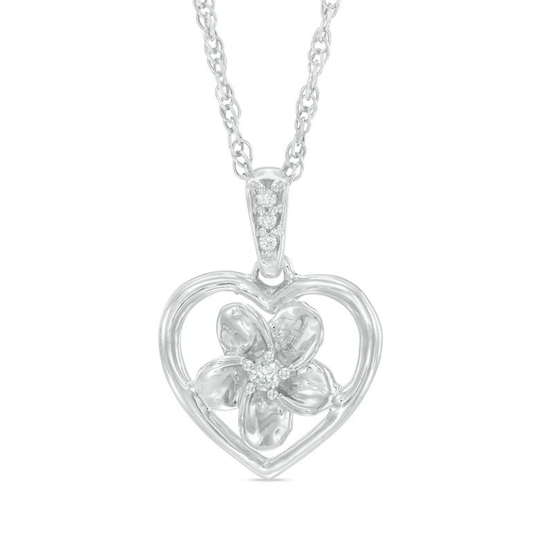 Diamond Accent Heart Frame Flower Pendant in Sterling Silver