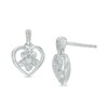 Diamond Accent Heart Frame Flower Drop Earrings in Sterling Silver