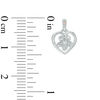 Diamond Accent Heart Frame Flower Drop Earrings in Sterling Silver