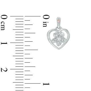 Diamond Accent Heart Frame Flower Drop Earrings in Sterling Silver
