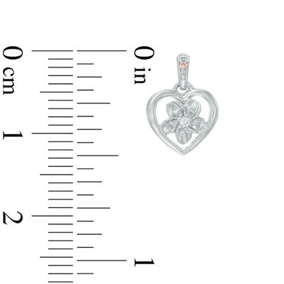 Diamond Accent Heart Frame Flower Drop Earrings in Sterling Silver