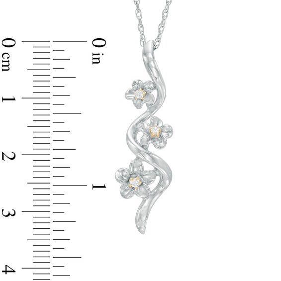 Diamond Accent Triple P Diamond Accent Triple Pinwheel Flower Drop Pendant in Sterling Silver and 10K Gold