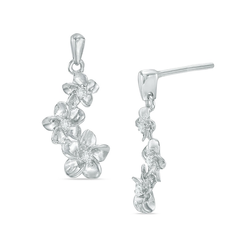 0.09 CT. T.W. Diamond Triple Pinwheel Flower Drop Earrings in Sterling Silver