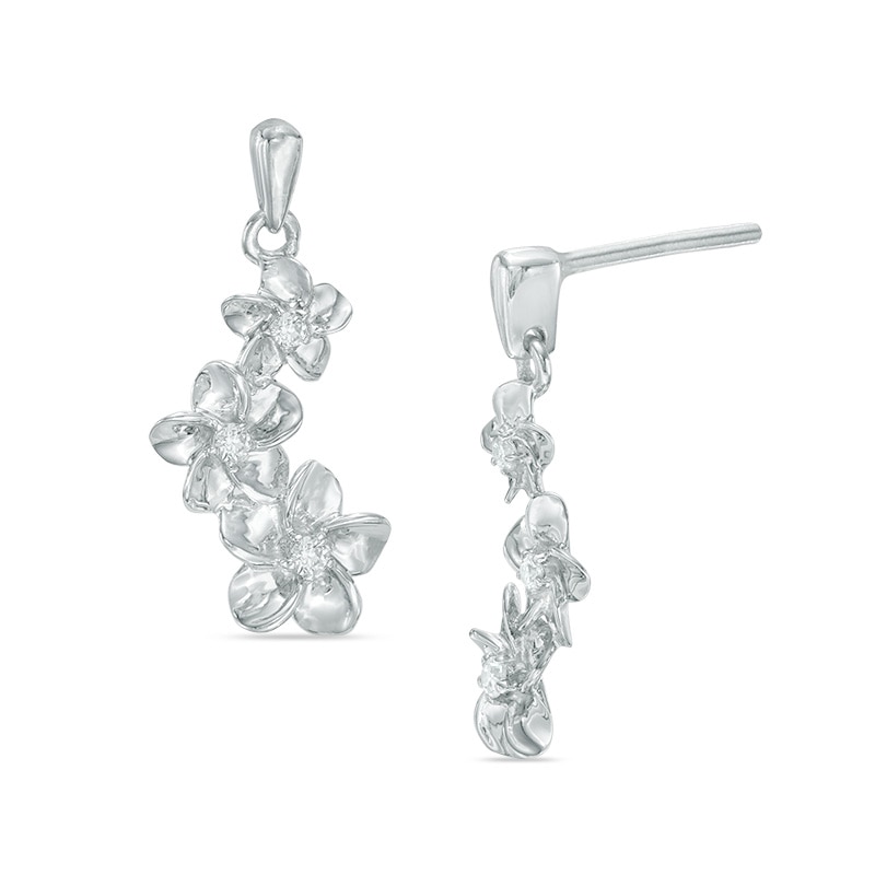 0.09 CT. T.W. Diamond Triple Pinwheel Flower Drop Earrings in Sterling Silver|Peoples Jewellers