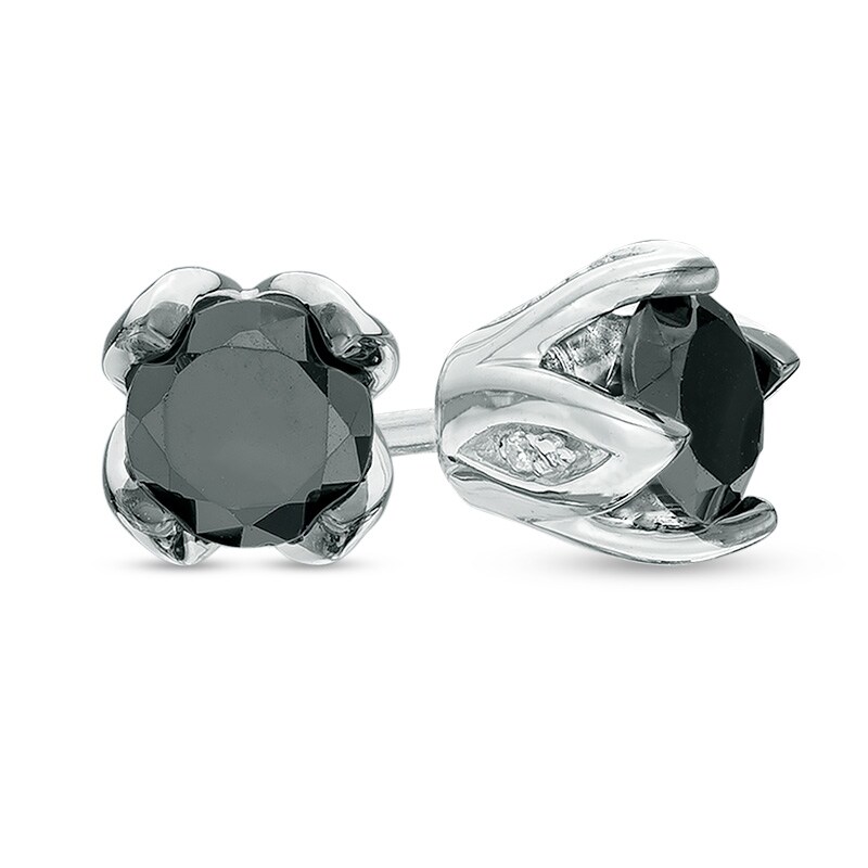Main Image 1 of 0.95 CT. T.W. Enhanced Black and White Diamond Tulip Stud Earrings in 10K White Gold