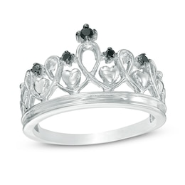 Black Diamond Accent Heart Crown Ring in Sterling Silver