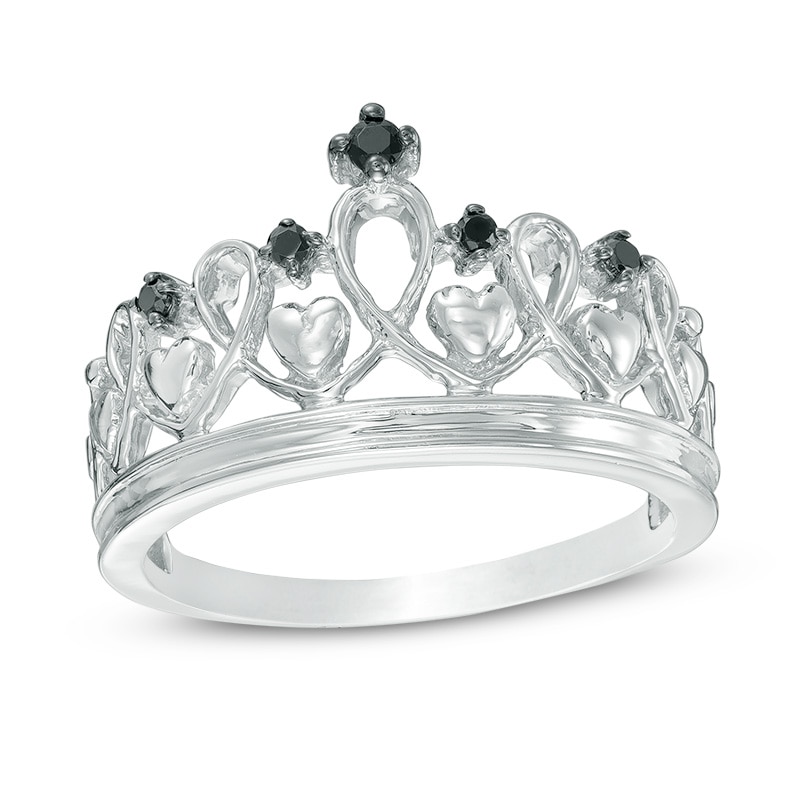 Main Image 1 of Black Diamond Accent Heart Crown Ring in Sterling Silver