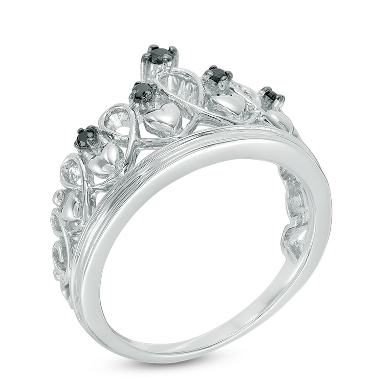 Main Image 2 of Black Diamond Accent Heart Crown Ring in Sterling Silver