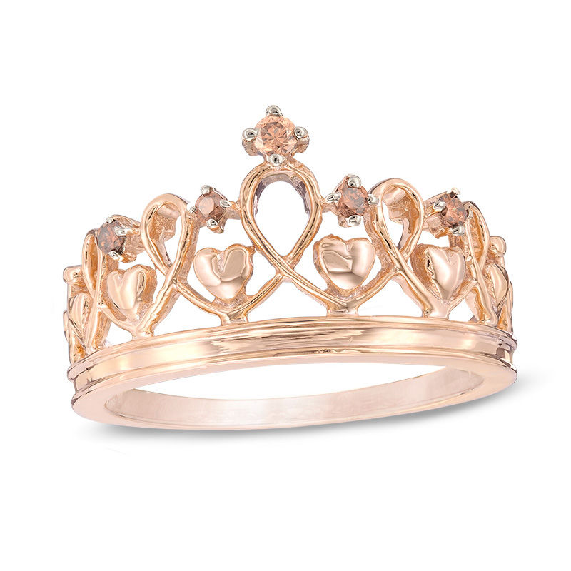 Champagne Diamond Accent Heart Crown Ring in Sterling Silver with 14K Rose Gold Plate