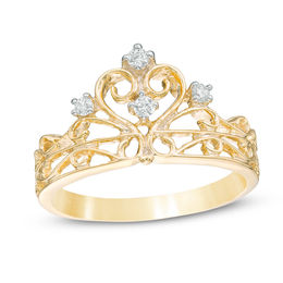 0.09 CT. T.W. Diamond Crown Ring in Sterling Silver with 14K Gold Plate
